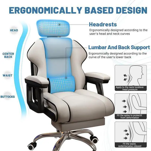 Alt view image 3 of 6 - Executive Computer Chair Home Office Desk Chair,Adjustable Angle, Ergonomic Adjustable Height PU Leather Chairs with Cushions Armrest for Long Time Seating-High Office Chair with Footrest