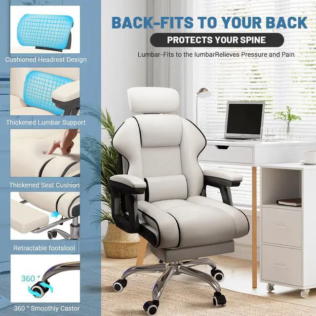 Alt view image 4 of 6 - Executive Computer Chair Home Office Desk Chair,Adjustable Angle, Ergonomic Adjustable Height PU Leather Chairs with Cushions Armrest for Long Time Seating-High Office Chair with Footrest