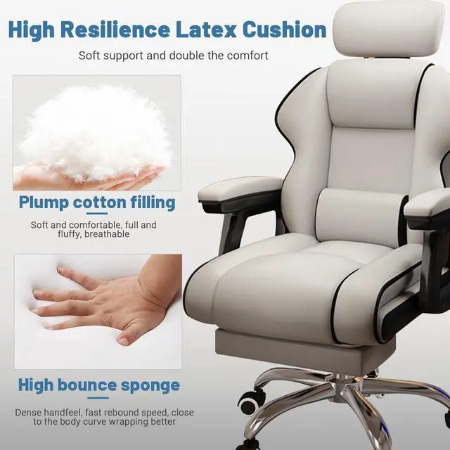 Alt view image 5 of 6 - Executive Computer Chair Home Office Desk Chair,Adjustable Angle, Ergonomic Adjustable Height PU Leather Chairs with Cushions Armrest for Long Time Seating-High Office Chair with Footrest