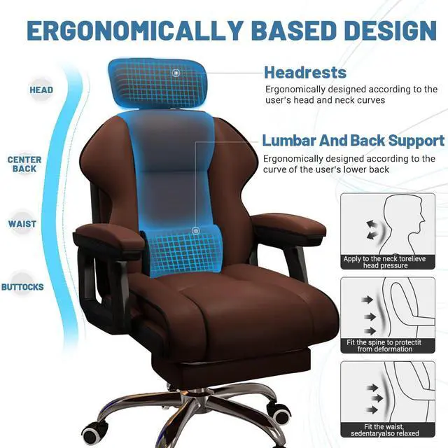 Alt view image 3 of 6 - Executive Computer Chair Home Office Desk Chair,Adjustable Angle, Ergonomic Adjustable Height PU Leather Chairs with Cushions Armrest for Long Time Seating-High Office Chair with Footrest