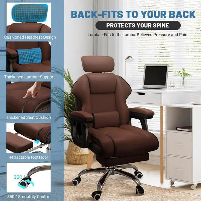 Alt view image 4 of 6 - Executive Computer Chair Home Office Desk Chair,Adjustable Angle, Ergonomic Adjustable Height PU Leather Chairs with Cushions Armrest for Long Time Seating-High Office Chair with Footrest