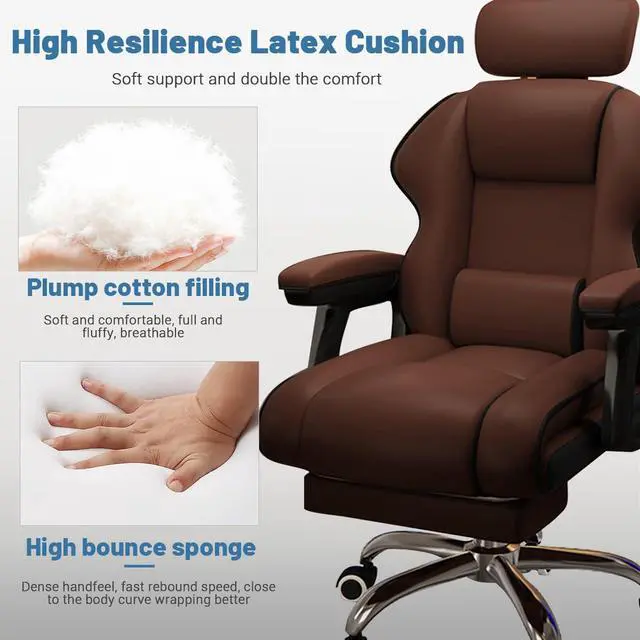 Alt view image 5 of 6 - Executive Computer Chair Home Office Desk Chair,Adjustable Angle, Ergonomic Adjustable Height PU Leather Chairs with Cushions Armrest for Long Time Seating-High Office Chair with Footrest