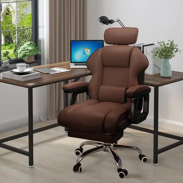 Alt view image 6 of 6 - Executive Computer Chair Home Office Desk Chair,Adjustable Angle, Ergonomic Adjustable Height PU Leather Chairs with Cushions Armrest for Long Time Seating-High Office Chair with Footrest