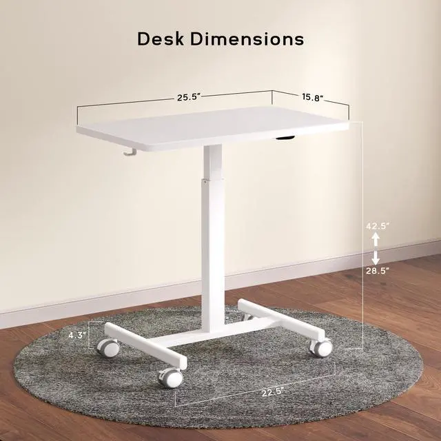 Alt view image 2 of 6 - Mobile Standing Desk, Small Standing Rolling Desk, Portable Laptop Desk with Lockable Wheels, Computer Workstations, Adjustable Height, White