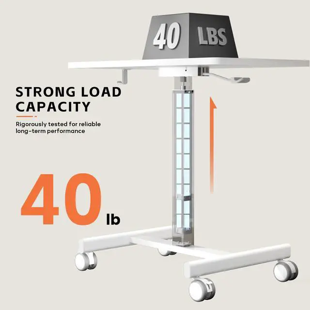 Alt view image 4 of 6 - Mobile Standing Desk, Small Standing Rolling Desk, Portable Laptop Desk with Lockable Wheels, Computer Workstations, Adjustable Height, White