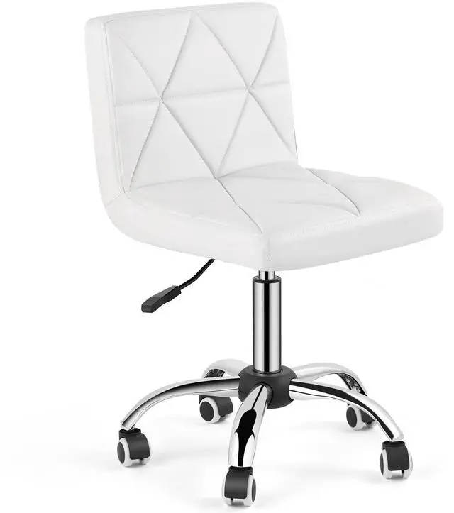Main image of Armless Desk Chair, Mid Back Swivel Office Chair, Adjustable Executive Conference Task Chair with Rolling Wheels and Diamond Pattern, for Home Computer Barber, White