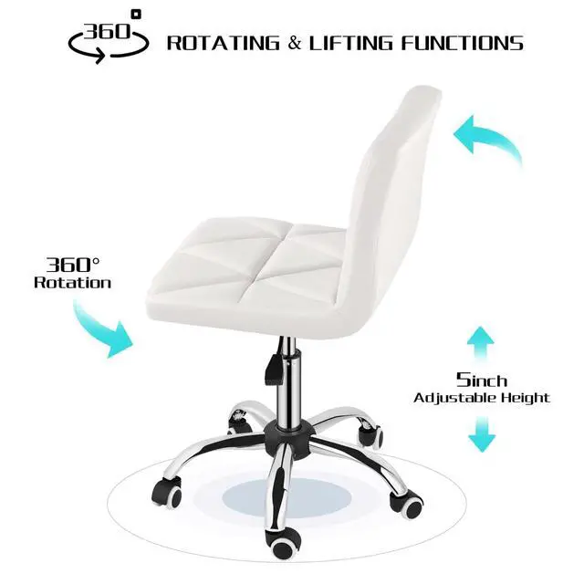 Alt view image 6 of 6 - Armless Desk Chair, Mid Back Swivel Office Chair, Adjustable Executive Conference Task Chair with Rolling Wheels and Diamond Pattern, for Home Computer Barber, White