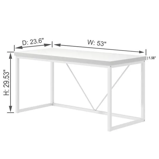 Alt view image 2 of 6 - Home Office Desk, Modern Wood Computer Desk, Wood Study Writing Table, Simple Gaming Executive Desk Workstation for Bedroom Living Room, White, 53 inch