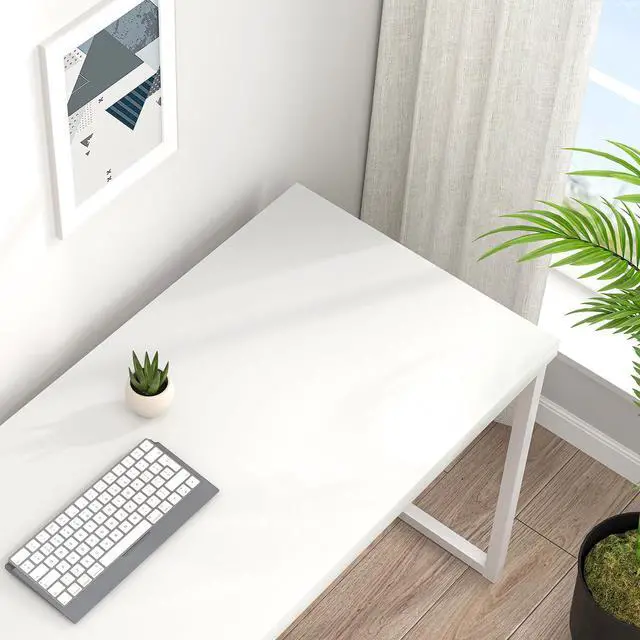 Alt view image 4 of 6 - Home Office Desk, Modern Wood Computer Desk, Wood Study Writing Table, Simple Gaming Executive Desk Workstation for Bedroom Living Room, White, 53 inch
