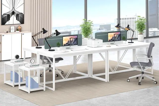 Alt view image 6 of 6 - Home Office Desk, Modern Wood Computer Desk, Wood Study Writing Table, Simple Gaming Executive Desk Workstation for Bedroom Living Room, White, 53 inch