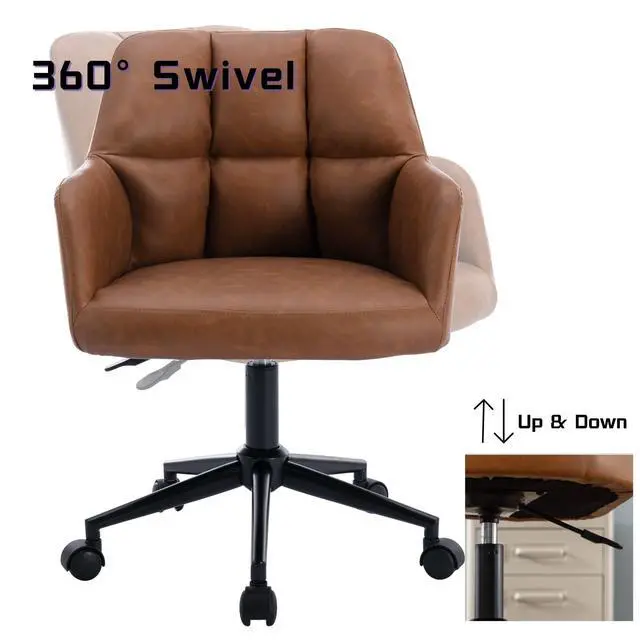 Alt view image 5 of 6 - Modern PU Leather Office Desk Chair with Armrest, Height Adjustable Wide Seat Computer Task Chair for Home Office, Mid Back Accent Chair, Brown