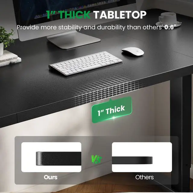 Alt view image 3 of 6 - Electric Standing Desk Adjustable - 60x28 Inch Sit Stand Desk with 1 Inch Thick Tabletop, Double Beam Frame, 3 Memory Height Adjustment, Cable Management for Home Office