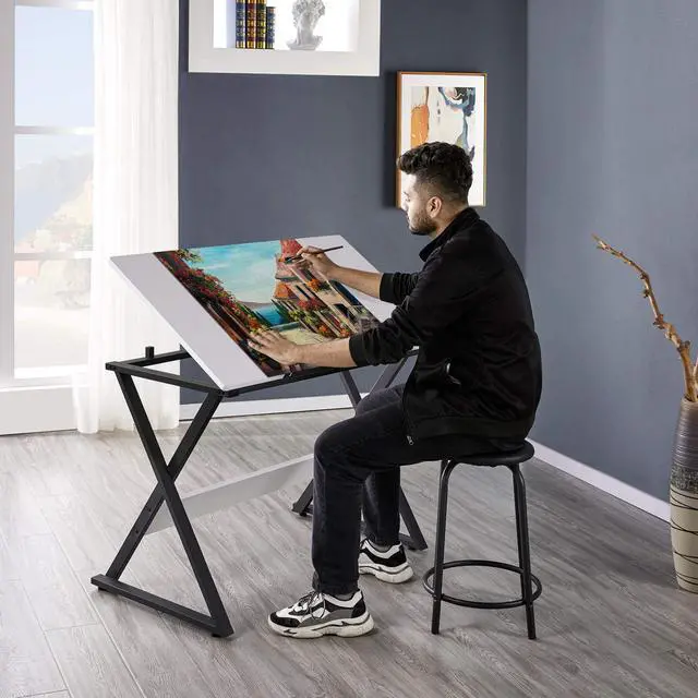 Alt view image 2 of 6 - Drafting Table for Artists Art Desk Drawing Painting Studying Table w/Tilted Tabletop Art Craft Work Station for Adults Home Office School Use