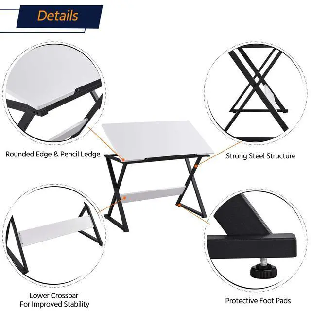 Alt view image 6 of 6 - Drafting Table for Artists Art Desk Drawing Painting Studying Table w/Tilted Tabletop Art Craft Work Station for Adults Home Office School Use
