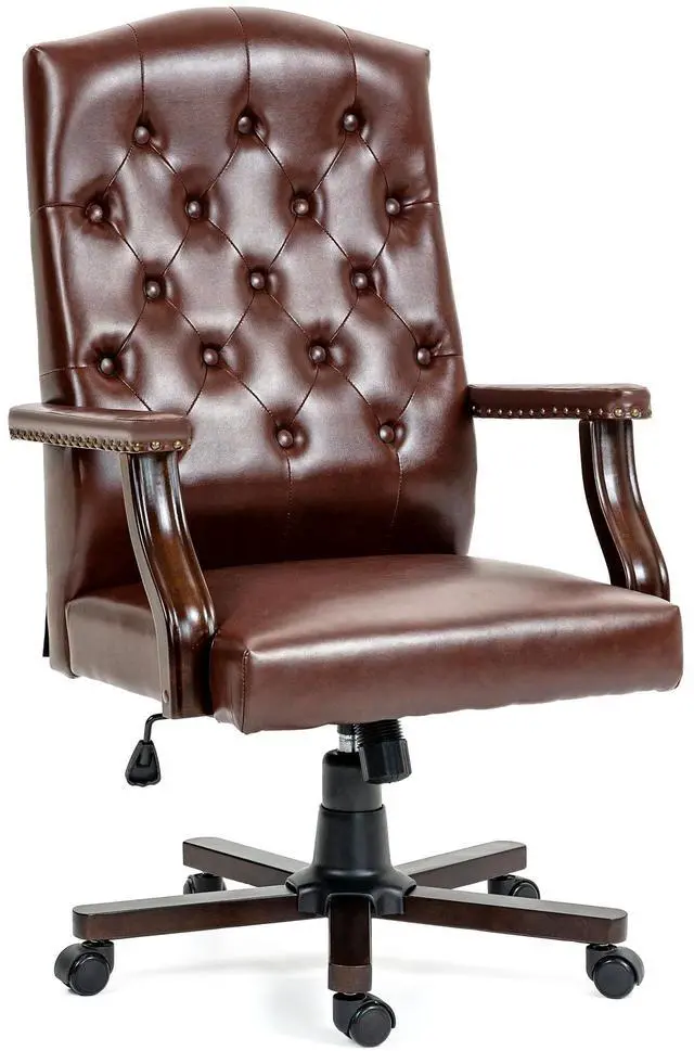 Main image of Executive Office Chair, High Back Computer Chair with Upholstered Backrest Vinage Farmhouse Retro Style, Faux Leather Wing Back Swivel Boss Home Chair, Brown