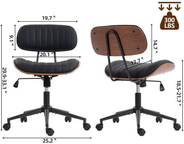 Alt view image 2 of 6 - Home Office Chair with Wheels, Adjustable Height Desk Chair Leather Swivel Computer Chair, Armless Modern Walnut Chair for Office, Meeting Room, Black