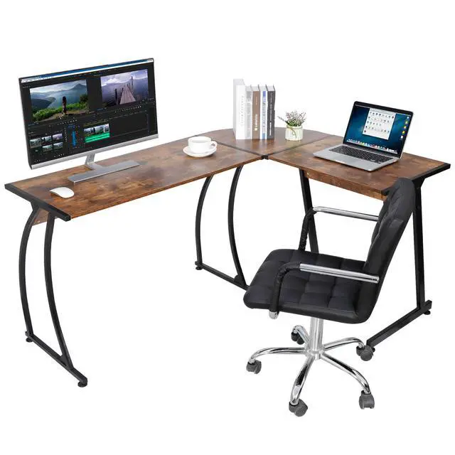 Alt view image 3 of 6 - L-Shaped Corner Desk Computer Gaming Desk - 58 Inch Modern Home PC Table Office Writing Workstation, Rustic Brown
