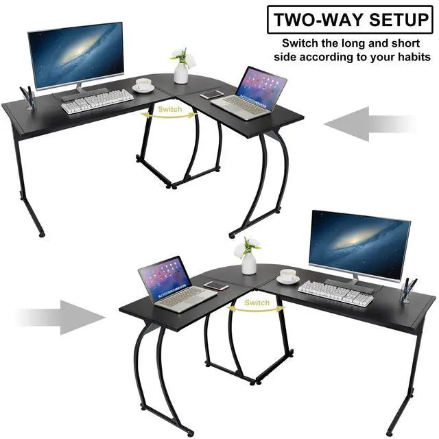 Alt view image 5 of 6 - L-Shaped Corner Desk Computer Gaming Desk - 58 Inch Modern Home PC Table Office Writing Workstation, Black