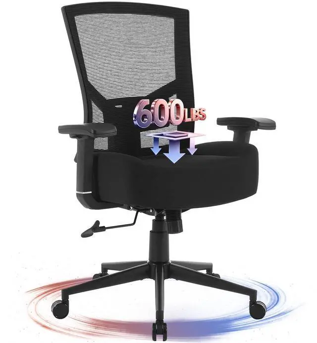 Main image of Big and Tall Office Chair 600lbs with Lumbar Support for Eight Hour Daily Work Ergonomic Mesh Desk Chair Widen 3D Cushion for Reading, Gaming