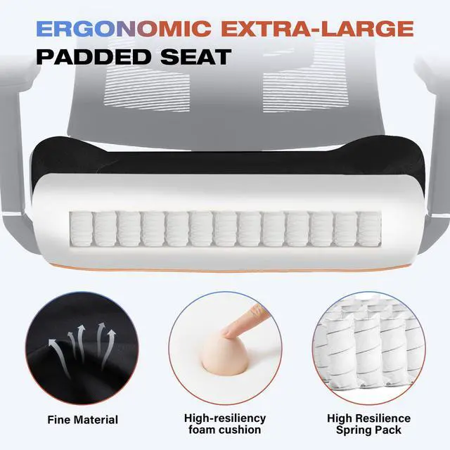 Alt view image 4 of 6 - Big and Tall Office Chair 600lbs with Lumbar Support for Eight Hour Daily Work Ergonomic Mesh Desk Chair Widen 3D Cushion for Reading, Gaming