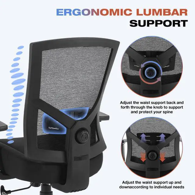 Alt view image 5 of 6 - Big and Tall Office Chair 600lbs with Lumbar Support for Eight Hour Daily Work Ergonomic Mesh Desk Chair Widen 3D Cushion for Reading, Gaming
