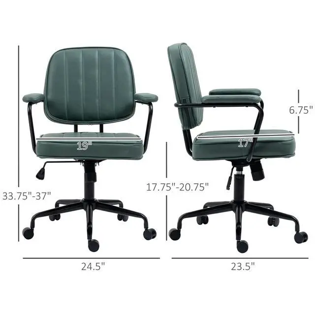 Alt view image 3 of 6 - Home Office Chair, Microfiber Computer Desk Chair with Swivel Wheels, Adjustable Height, and Tilt Function, Green
