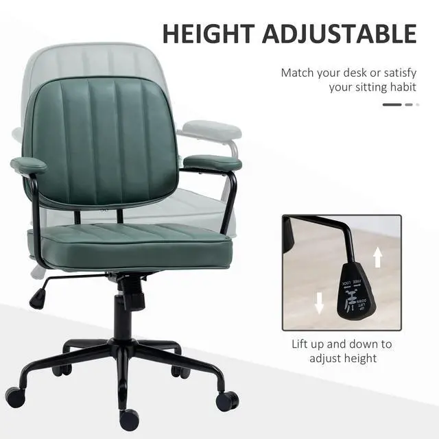 Alt view image 4 of 6 - Home Office Chair, Microfiber Computer Desk Chair with Swivel Wheels, Adjustable Height, and Tilt Function, Green