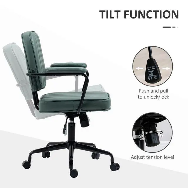 Alt view image 5 of 6 - Home Office Chair, Microfiber Computer Desk Chair with Swivel Wheels, Adjustable Height, and Tilt Function, Green