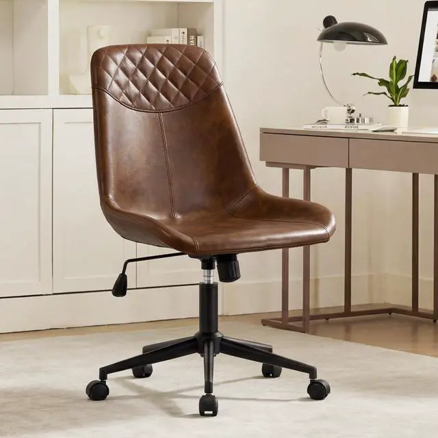 Main image of Modern PU Leather Office Chair Desk Chair Swivel Computer Chair Yellowish-Brown