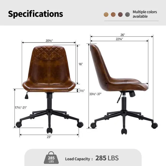 Alt view image 2 of 6 - Modern PU Leather Office Chair Desk Chair Swivel Computer Chair Yellowish-Brown