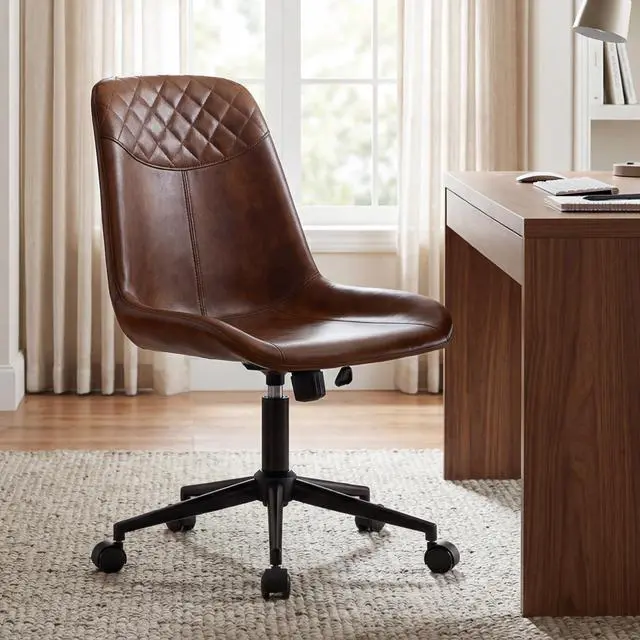 Alt view image 3 of 6 - Modern PU Leather Office Chair Desk Chair Swivel Computer Chair Yellowish-Brown
