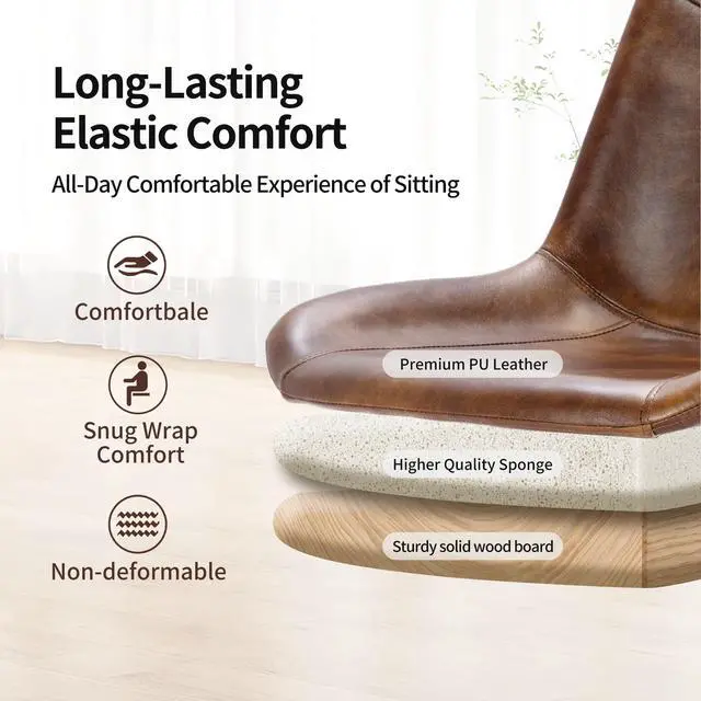 Alt view image 4 of 6 - Modern PU Leather Office Chair Desk Chair Swivel Computer Chair Yellowish-Brown