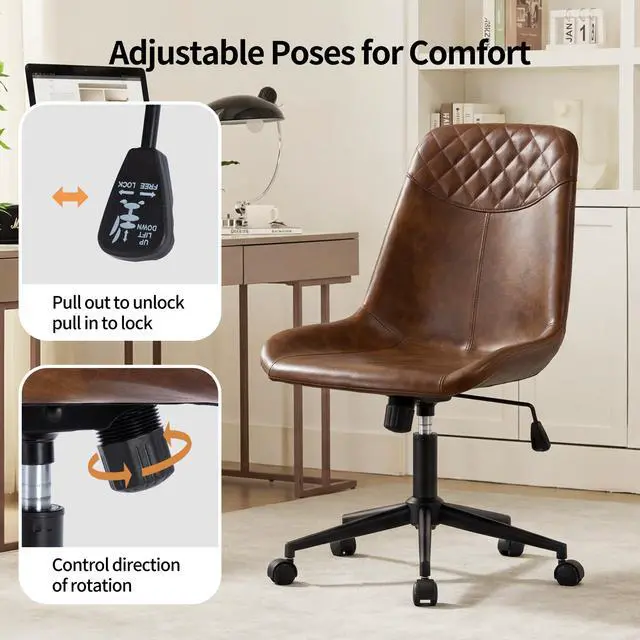 Alt view image 5 of 6 - Modern PU Leather Office Chair Desk Chair Swivel Computer Chair Yellowish-Brown