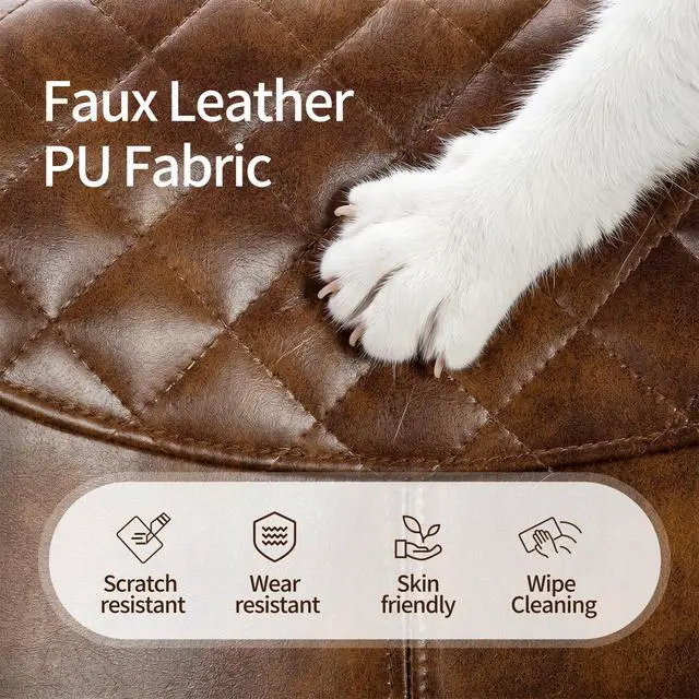 Alt view image 6 of 6 - Modern PU Leather Office Chair Desk Chair Swivel Computer Chair Yellowish-Brown
