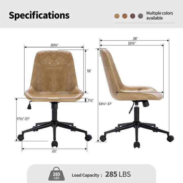 Alt view image 2 of 6 - Modern PU Leather Office Chair Desk Chair Swivel Computer Chair Camel
