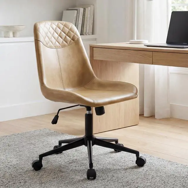 Alt view image 3 of 6 - Modern PU Leather Office Chair Desk Chair Swivel Computer Chair Camel