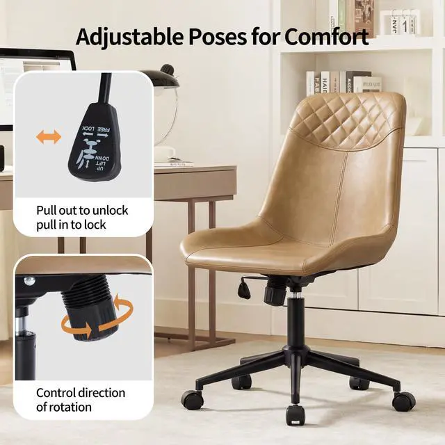 Alt view image 6 of 6 - Modern PU Leather Office Chair Desk Chair Swivel Computer Chair Camel
