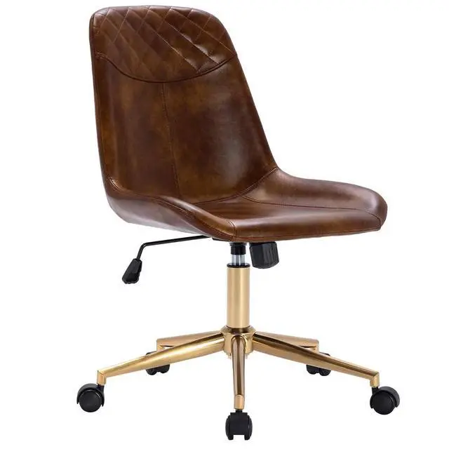 Alt view image 4 of 4 - Modern PU Leather Office Chair Desk Chair Swivel Computer Chair with Gold Base Yellowish-Brown
