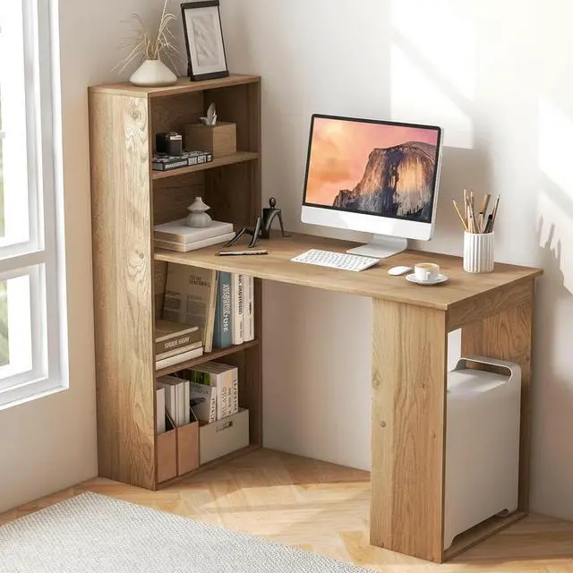 Main image of Computer Desk with Bookshelf, Writing Study Desk with Storage Shelves & CPU Stand, Modern Compact Computer Workstation for Home & Office, Space-Saving Design(Natural)