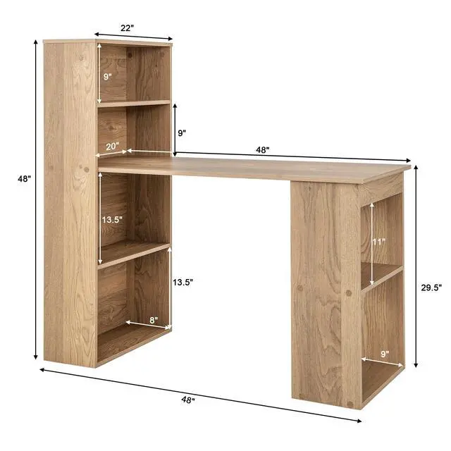 Alt view image 2 of 6 - Computer Desk with Bookshelf, Writing Study Desk with Storage Shelves & CPU Stand, Modern Compact Computer Workstation for Home & Office, Space-Saving Design(Natural)