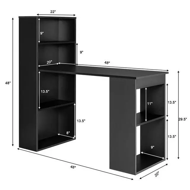 Alt view image 2 of 6 - Computer Desk with Bookshelf, Writing Study Desk with Storage Shelves & CPU Stand, Modern Compact Computer Workstation for Home & Office, Space-Saving Design (Black)