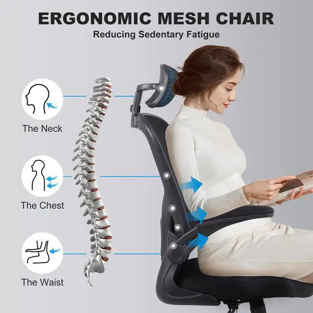Alt view image 3 of 6 - Ergonomic Office Desk Chair- Mesh Home Office Desk Chair with Headrests & Adjustable Armrests,Executive Rolling Chair