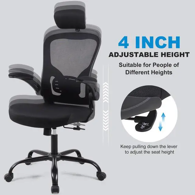 Alt view image 4 of 6 - Ergonomic Office Desk Chair- Mesh Home Office Desk Chair with Headrests & Adjustable Armrests,Executive Rolling Chair