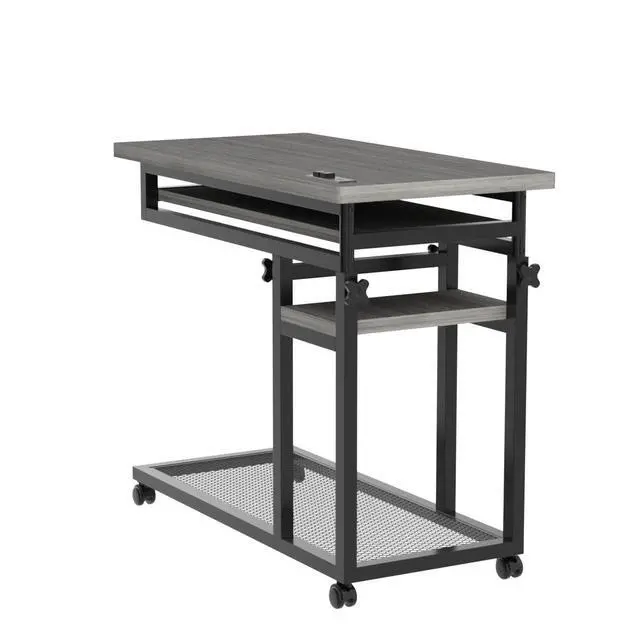Alt view image 5 of 6 - Small Portable Desk with Power Outlet, Height Adjustable Sofa Couch Bedside Laptop Table with Wheels, Mobile Standing Desk Rolling Computer Cart C Side Table with USB Ports