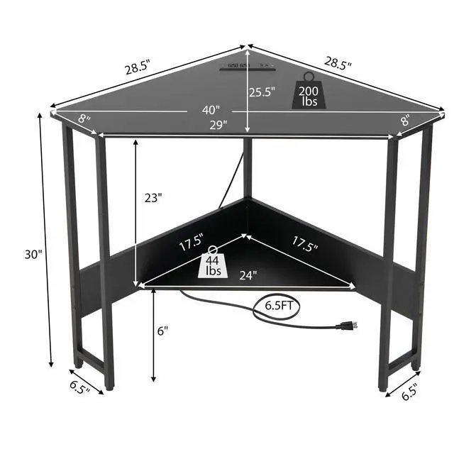 Alt view image 3 of 6 - Corner Desk with Power Outlet & USB Ports, Triangle Computer Desk with Charging Station, Storage Shelf, Space Saving Writing Desk, Vanity Table, Corner Desk for Small Space (Black)