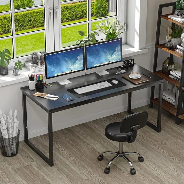 Alt view image 5 of 6 - Computer Desk 55 Inch Modern Sturdy Office Desk PC Laptop Notebook Simple Writing Table for Home Office Workstation, Black