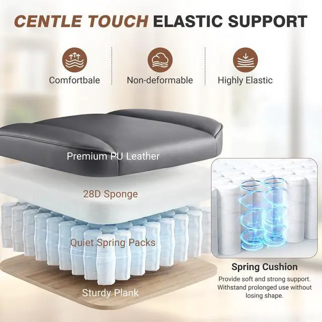 Alt view image 5 of 6 - Big and Tall Office Chair 400LBS, Executive Ergonomic Leather Chair with Footrest, Wide Seat Gaming Office Chair with Pocket Spring Cushion, Reclining High Back Computer Desk Chair, Grey