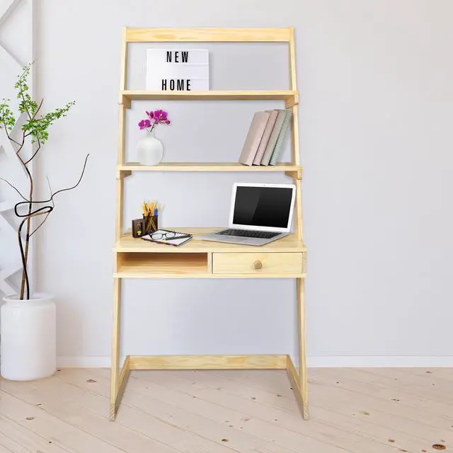 Alt view image 2 of 6 - Freestanding Ladder Desk with Drawer, Natural