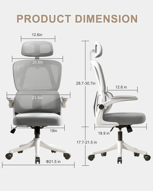 Alt view image 2 of 6 - Office Chair Mesh Desk Chair, Ergonomic High-Back Rolling Gaming Work Chairs with Wheels and Adjustable Headrests,Comfortable Flip-up Arms for Home,Bedroom,Study Gaming