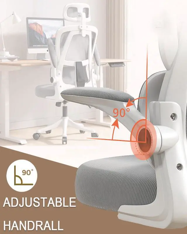 Alt view image 4 of 6 - Office Chair Mesh Desk Chair, Ergonomic High-Back Rolling Gaming Work Chairs with Wheels and Adjustable Headrests,Comfortable Flip-up Arms for Home,Bedroom,Study Gaming